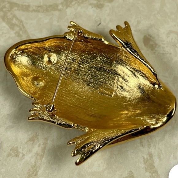 Vintage Tree Frog Brooch with Crystal Eyes!! - Picture 6 of 7
